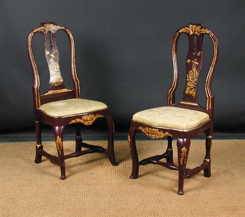 Lot 823 - Two early 18th century painted side chairs