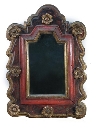 Lot 826 - An 18th century Italian carved wood and painted frame mirror