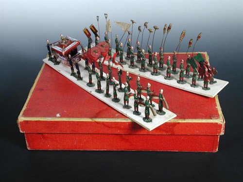 Lot 691 - An early 20th century boxed painted lead "Chinese Procession" group
