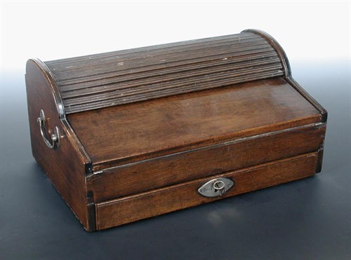Lot 681 - A George III mahogany and silver mounted writing box