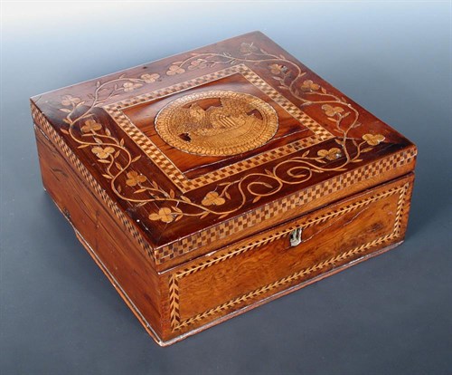 Lot 682 - A late 19th century Killarney yew wood marquetry box